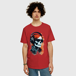 Футболка оверсайз мужская Grunge redhead girl skull, цвет: красный — фото 2