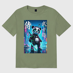 Футболка оверсайз мужская Panda samurai - bushido ai art, цвет: авокадо