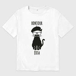 Мужская футболка оверсайз Bonjour ёпта кот в очках