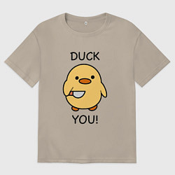 Мужская футболка оверсайз Утка с ножом fuck you