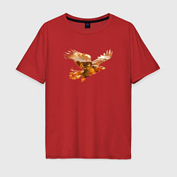 Футболка оверсайз мужская Летящий орел и пейзаж, цвет: красный