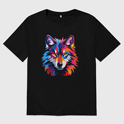 Мужская футболка оверсайз Красочный волк поп арт