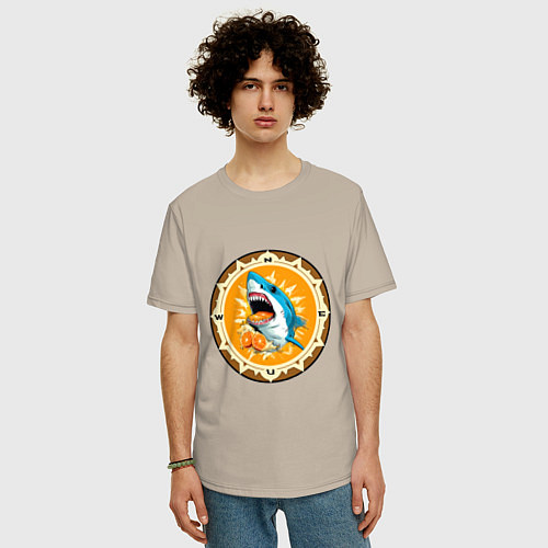 Мужская футболка оверсайз Апельсиновый сюрприз от голубой акулы / Миндальный – фото 3