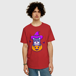 Футболка оверсайз мужская Kitty halloween, цвет: красный — фото 2