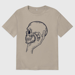 Футболка оверсайз мужская Череп в руке, цвет: миндальный