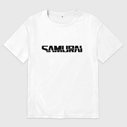 Футболка оверсайз мужская Киберпанк - черная надпись Samurai, цвет: белый
