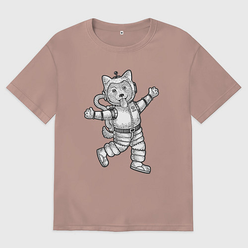 Мужская футболка оверсайз Пёсик астронавт / Пыльно-розовый – фото 1