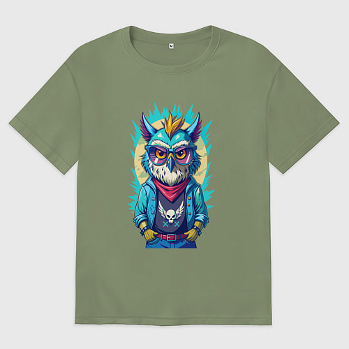 Мужская футболка оверсайз Роскошная сова / Авокадо – фото 1