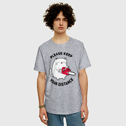 Футболка оверсайз мужская Белый кот с пилой, цвет: меланж — фото 2