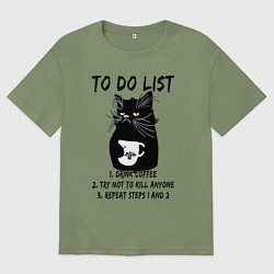 Футболка оверсайз мужская Черный кот и список дел, цвет: авокадо