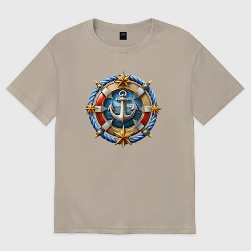 Мужская футболка оверсайз Морской якорь в спасательном круге / Миндальный – фото 1