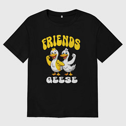 Футболка оверсайз мужская Гуси два веселых друга, цвет: черный