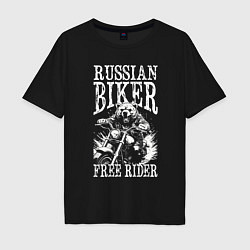 Футболка оверсайз мужская Медведь байкер, цвет: черный