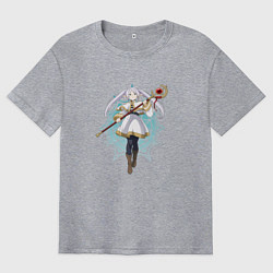 Футболка оверсайз мужская Маг Фрирен с посохом, цвет: меланж