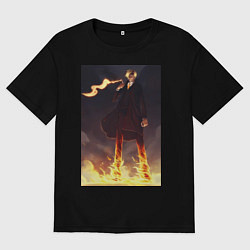 Футболка оверсайз мужская Ван-Пис Санджи огненная нога, цвет: черный