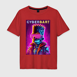 Футболка оверсайз мужская Cyber Bart - neon glow ai art fantasy, цвет: красный