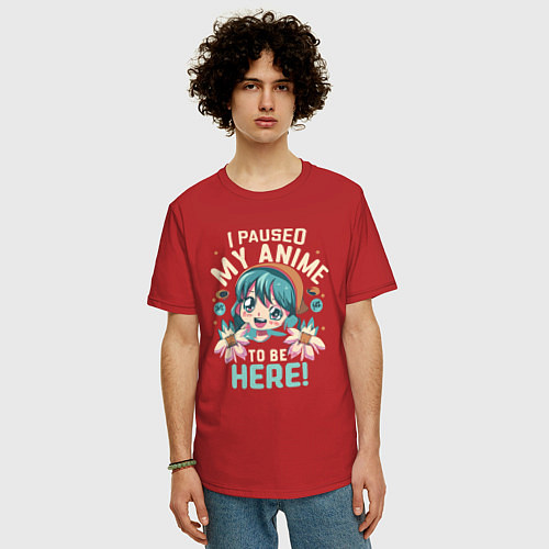 Мужская футболка оверсайз Девочка в стиле аниме с косичками / Красный – фото 3