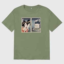 Мужская футболка оверсайз Кот мем в японском стиле