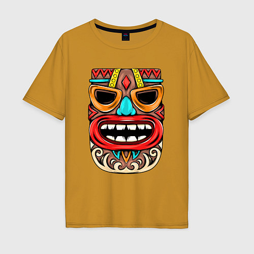 Мужская футболка оверсайз Tiki mask / Горчичный – фото 1