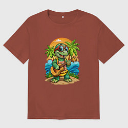 Мужская футболка оверсайз Черепашка с гитарой на острове жаркое лето