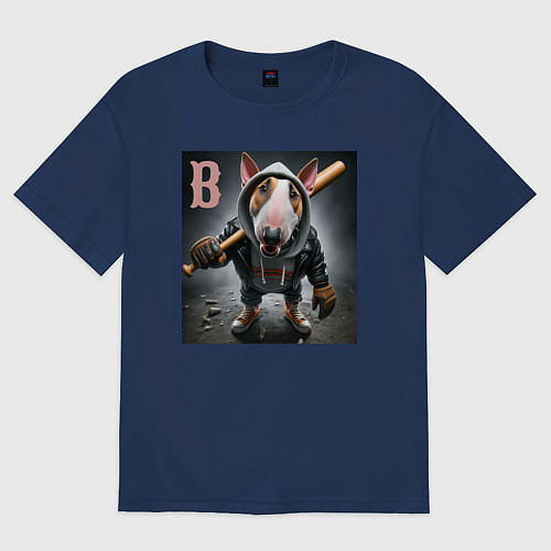 Мужская футболка оверсайз Булли крутой бейсболист - нейросеть / Тёмно-синий – фото 1