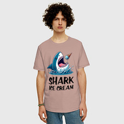 Футболка оверсайз мужская Shark ice cream - ai art, цвет: пыльно-розовый — фото 2