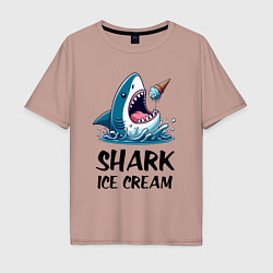 Футболка оверсайз мужская Shark ice cream - ai art, цвет: пыльно-розовый