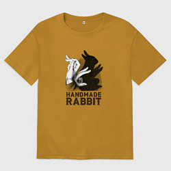 Футболка оверсайз мужская Кролик ручной работы, цвет: горчичный