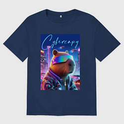 Мужская футболка оверсайз Cyber capybara - neon metropolis