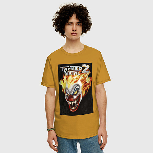 Мужская футболка оверсайз Twisted metal 2 - clown head / Горчичный – фото 3