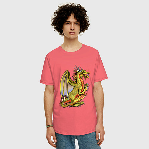 Мужская футболка оверсайз HOMM3 gold dragon / Коралловый – фото 3