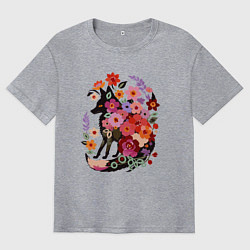 Мужская футболка оверсайз Лиса цветочный силуэт