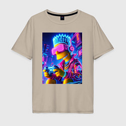 Футболка оверсайз мужская Bart Simpson esports player - neon glow, цвет: миндальный