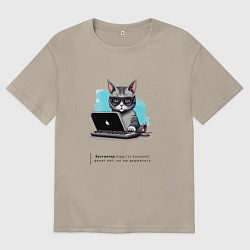 Футболка оверсайз мужская Кот бухгалтер с описанием, цвет: миндальный