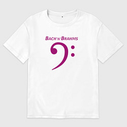 Мужская футболка оверсайз Бах и Брамс по-английски с басовым ключом маджента