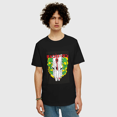 Мужская футболка оверсайз Человек-бензопила Денджи бензопила / Черный – фото 3