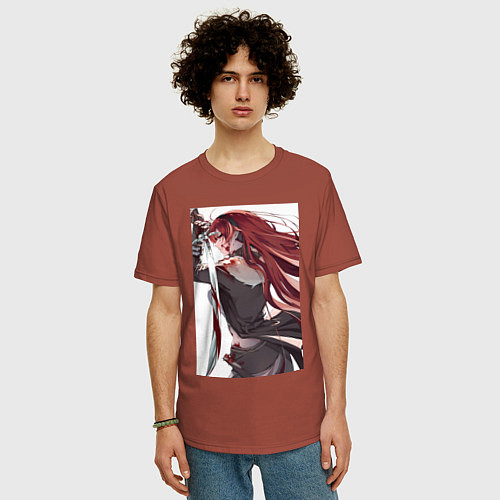 Мужская футболка оверсайз Реинкарнация безработного Бореас Грейрат / Кирпичный – фото 3
