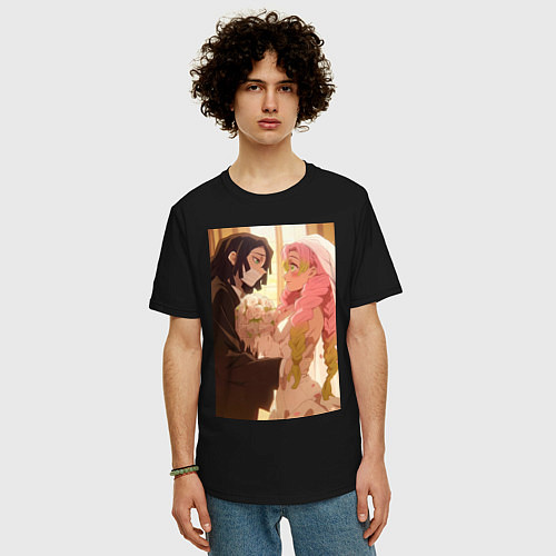 Мужская футболка оверсайз Клинок, рассекающий демонов Обанай Игуро / Черный – фото 3