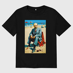 Мужская футболка оверсайз Великий вождь Ленин на пляже - Биарриц