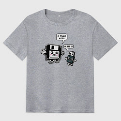 Мужская футболка оверсайз Папа дискета 90х и USB сын - прикольный ретро мем