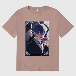 Мужская футболка оверсайз Тёмный дворецкий Сиэль Фантомхайв пьет чай