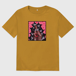 Футболка оверсайз мужская Рука с котиками, цвет: горчичный