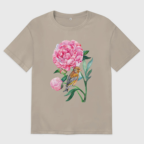 Мужская футболка оверсайз Ветка пионов / Миндальный – фото 1