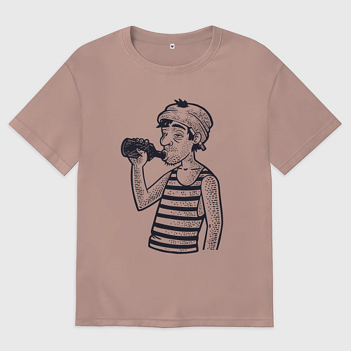 Мужская футболка оверсайз Алкаш / Пыльно-розовый – фото 1