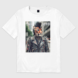 Футболка оверсайз мужская Леопард панк музыкант - нейросеть, цвет: белый