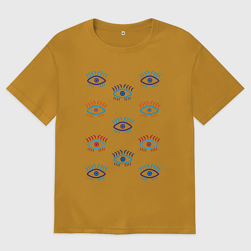 Мужская футболка оверсайз Глаза с ресницами узор / Горчичный – фото 1