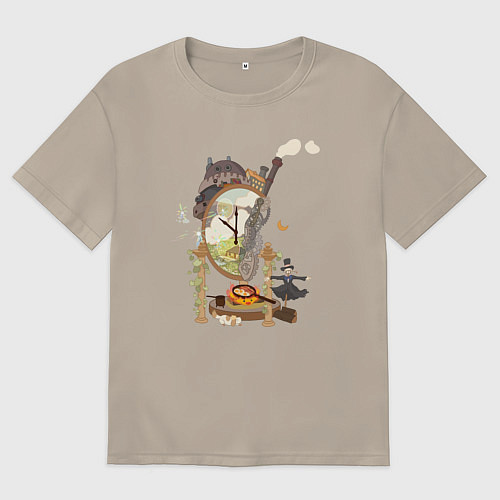 Мужская футболка оверсайз Ходячий замок: Studio Ghibli / Миндальный – фото 1