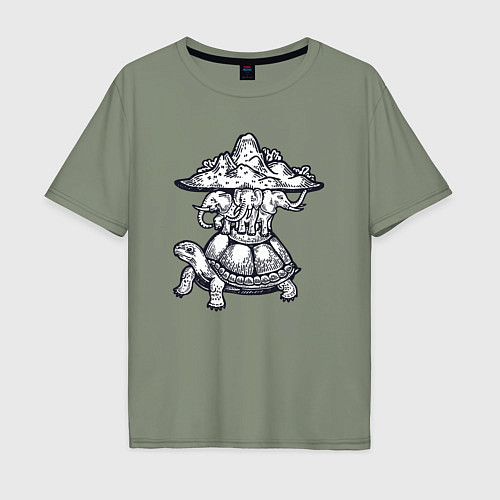Мужская футболка оверсайз Слоны и черепаха / Авокадо – фото 1