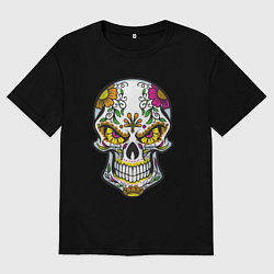 Мужская футболка оверсайз Череп в цветочках