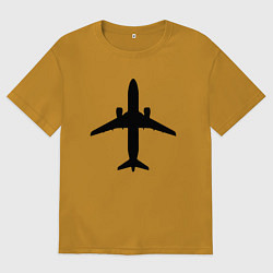 Мужская футболка оверсайз Черный облик самолета SJ-100